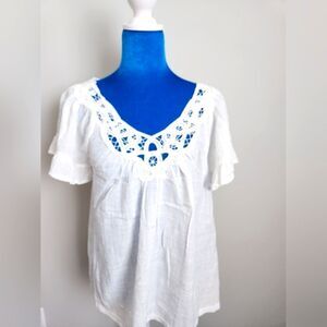 Max Studio Women's Jersey Top Flutter Short Sleeve Crinkle White Size L